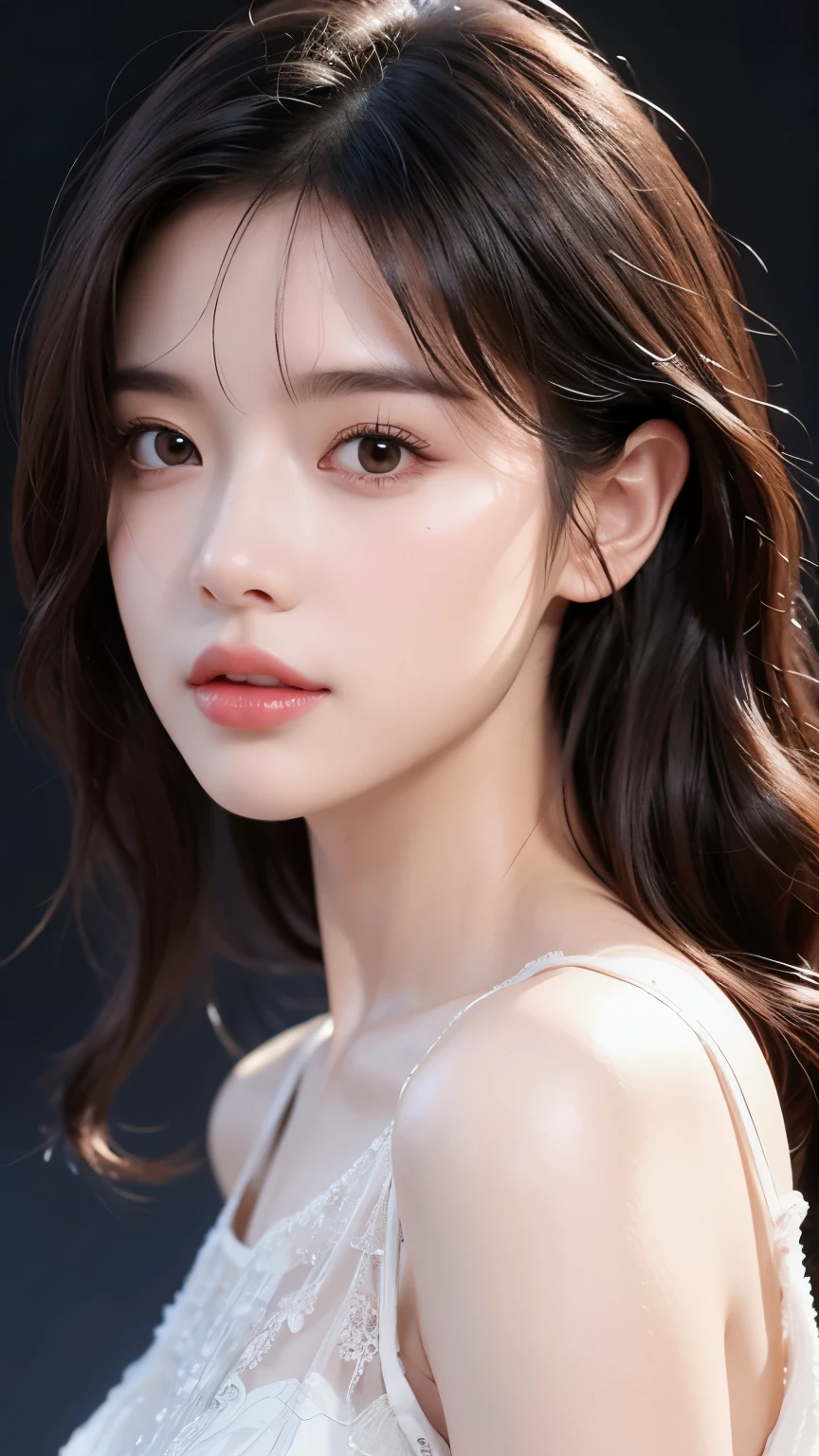 (lifelike,High resolution:1.3), medium shot,slim girl, The face shape and eyes are super delicate,black hair,The lips are rosy and shiny,(pretty face), (best quality), (super detailed), (Extremely detailed CG unified 8K wallpaper),Full body photography,gold dress,(model photos),big eyes,(eternal),Eyes look at the audience,super huge breasts,Soft breasts,Very real breasts,puff out your chest,character-centered,