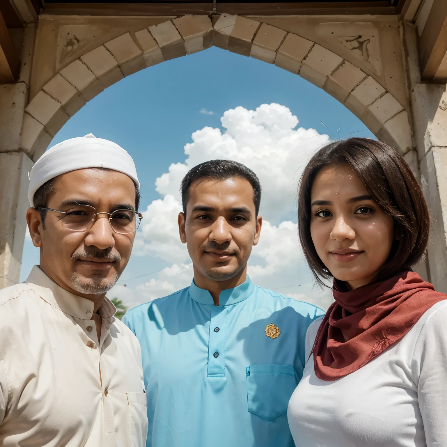 Cartoon poster, celebrate eid al fitr with family that consist of father, mother, and daughter