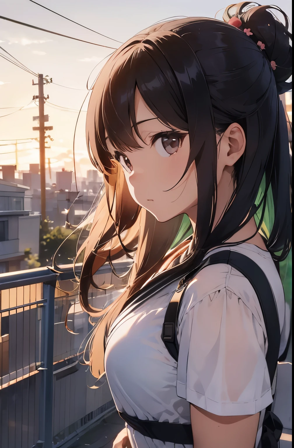 On the rooftop during golden hour、Background night city skyline, Beautiful Japanese woman photographed in sexy swimsuit, towards the camera. She wears a white swimsuit, Minimalist white swimsuit, Her long green hair is blowing gently in the breeze. A golden light surrounds her, Creating a silhouette effect, Capture the moment when the background changes from day to night. After her, Cherry blossom scenery in full bloom、Capture moments of serene beauty, Demonstrating the peaceful coexistence of city life and nature.

	• Mode: manual mode、exposed、Fine-tune your shutter speed。
	• Aperture (F-Score): f2.8〜Set to F4 range.、Make your subject stand out、Beautifully blurring the cherry blossoms in the background。
	• Shutter speed: 1. Capture the Movement/Please select 250 seconds or more。A quiet pose or、If you want to capture the moment when the petals fall、Adjusting the Shutter Speed。
	For shooting in bright outdoor conditions、Set to 100 or 200、Keep it as low as possible。
seaweed、seaweed、seaweed、seaweed、seaweed、seaweed、