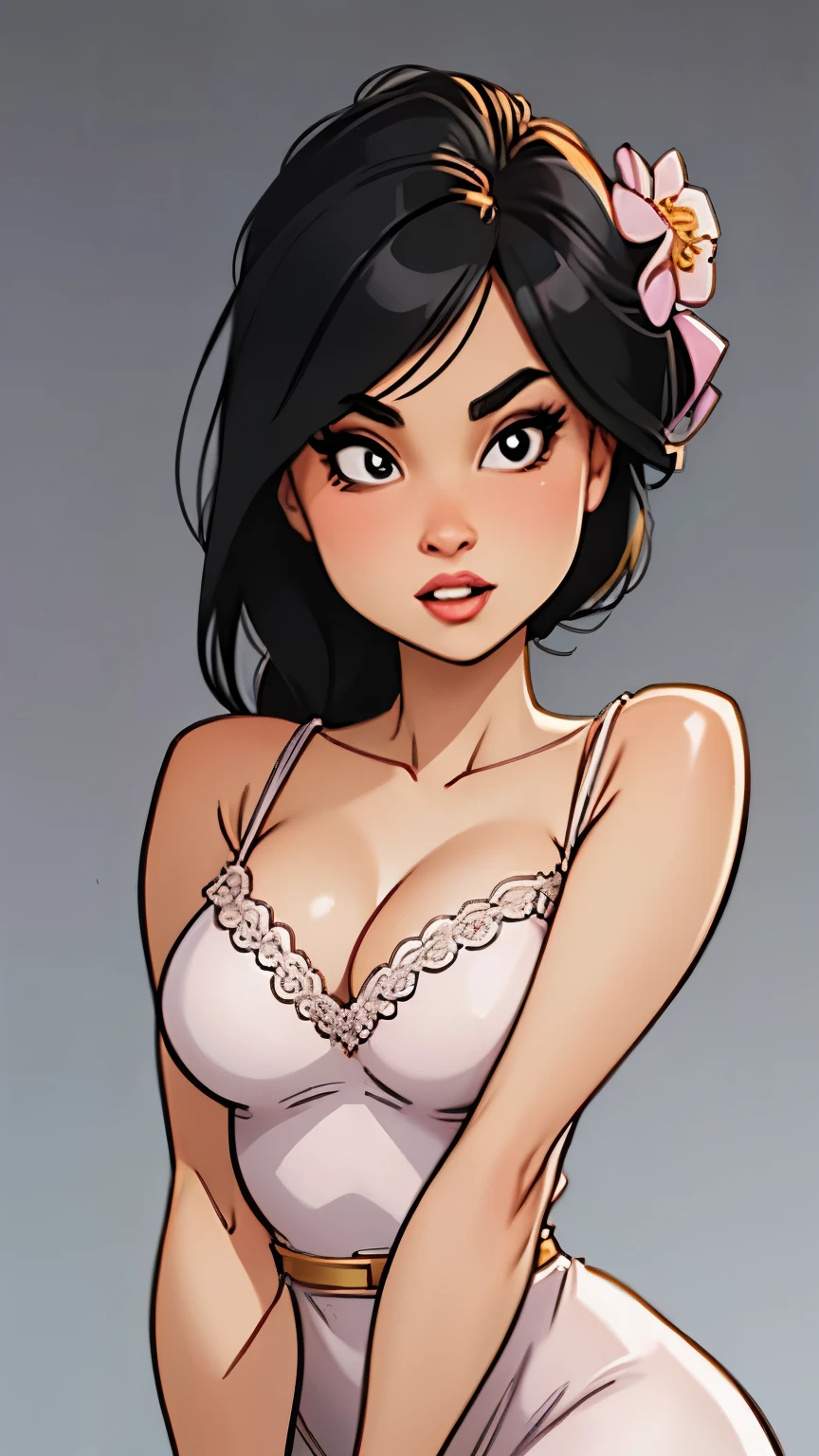 (lifelike,High resolution:1.3), medium shot,slim girl, The face shape and eyes are super delicate,black hair,The lips are rosy and shiny,(pretty face), (best quality), (super detailed), (Extremely detailed CG unified 8K wallpaper),Full body photography,transparent dress,big eyes,Soft breasts,Very real breasts,puff out your chest,character-centered,