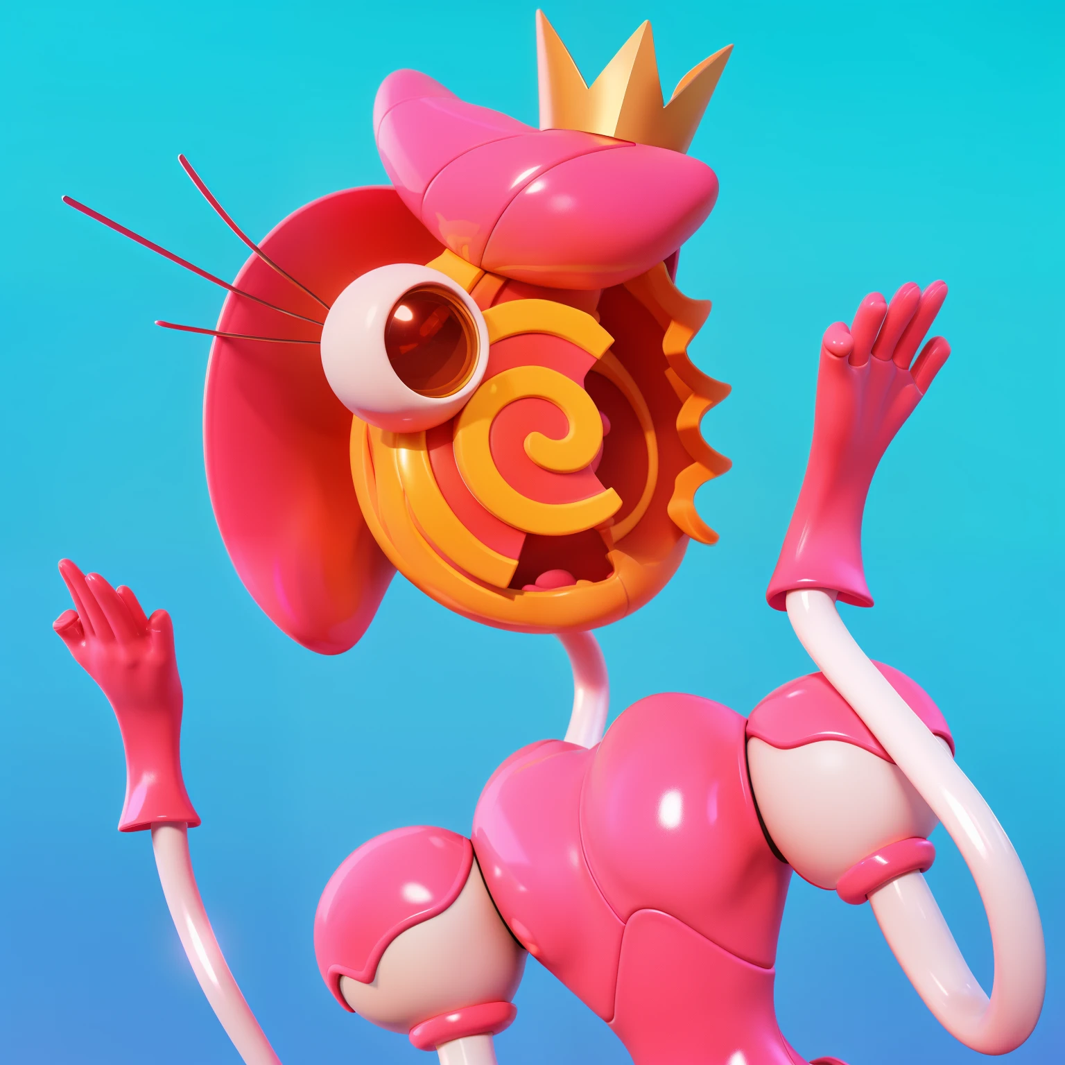 Close-up of a cartoon character wearing a pink dress and light, Pink cult character, гуманоид розовый женский кальмар young woman, animated character, green scared eyes, Beautiful pink little alien, this character has cryokinesis, shining pink face, character close up, humanoid character, Stylized 3D, chewing body, stylized character, 3D character, 3rd character A blue character with a hat, a sad face, and a yellow bow tie is standing in front of a purple door. It has two golden loops around its body. there is a blue-orange daddy long legs in a hat and a yellow rope, iconic character with high detail, 2 d illustration, 2D illustration, stylized digital illustration, art of mobile games, in the elevator, Digital illustration -, Game illustration, mobile game background, 2d digital illustration, evil. bright colors. Cute, blue daddy long legs toy, glossy texture, smooth 3d model, A character head, wearing a pink dress and a crown, 3D icon for mobile game, cartoon key frame rendering, Cute 3D рендеринг, Friendly cat, Shiny metallic, zbrush color rendering. perfect cgi, cgi art created only with gradients, smooth silhouette, high intensity refraction, (plastic material), most beautiful vfx, blue background, plastic refractions, pink mommy long legs toy, glossy texture, smooth 3d model, multiple light sources, rim light, sharp post effects render, (glossy plastic texture with multiple big light probe refractions), perfect cgi, cgi art created only with gradients, smooth silhouette, high intensity refraction, (plastic material), most beautiful vfx, blue background, plastic refractionsмультяшная young woman в красной юбке и синей рубашке, Чаки style, animated character, dancing character, 3rd character render, April render, 3rd character art, 3rd character, 3D character, Cartoon character, young woman, 3D rendering of characters 8k, Tuni, 3D rendering stylized