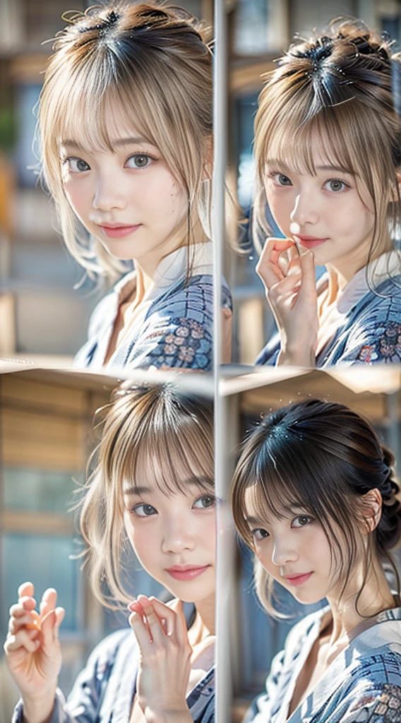 (kimono),random pose,、(highest quality,masterpiece:1.3,超A high resolution,),(Super detailed,caustics),(Photoreal:1.4,RAW shooting,)ultra-realistic capture,very detailed,High resolution 16K human skin close-up、 natural skin texture、Skin tone looks even and healthy、 Use natural light and color,1 girl,Japanese,28 years old,cute,black haired,middle hair,,smile,,(written boundary depth、chromatic aberration、wide range of lighting、natural shading,freckles,mole under left eye,look at the camera,turn your body forward