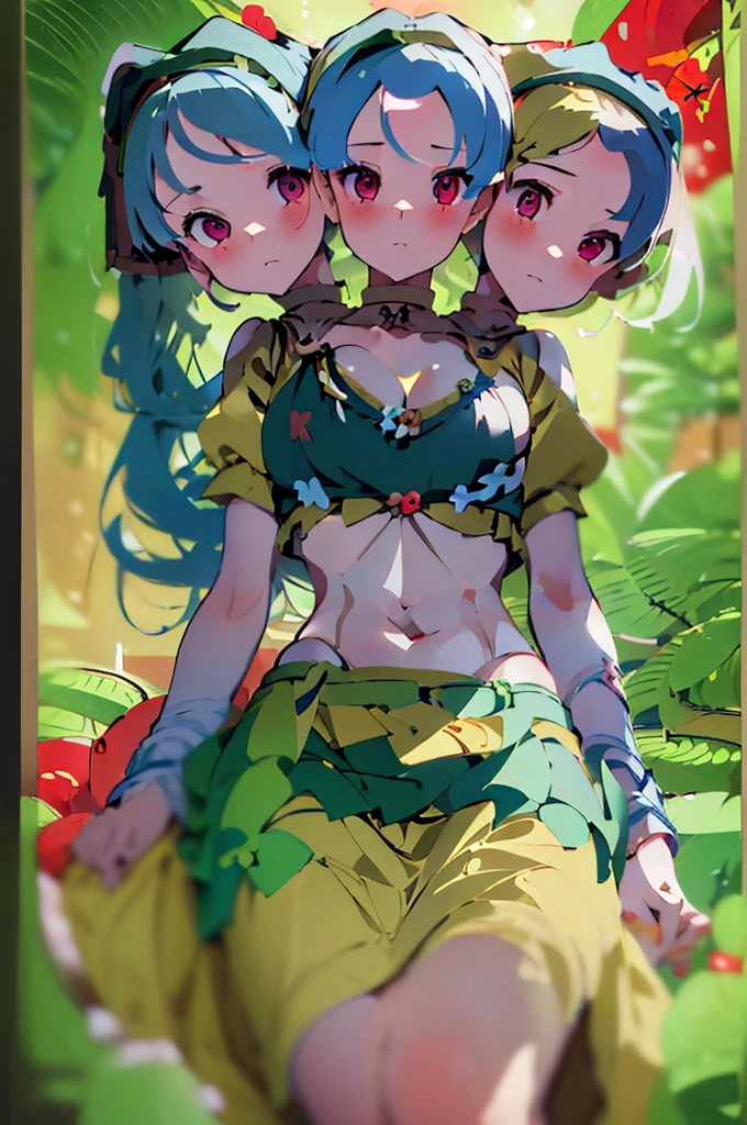 (masterpiece, best quality),best quality, (ultra-detailed), (3heads:1.5), 1girl, (reiuji utsuho:1.3), masterpiece, best quality, white top, crop top, ((stomach)), midriff, ((groin)), dark green skirt, normal ears, shackles, black hair, very long hair, wavy hair, sidelocks, red eyes, detailed eyes, parted lips, single horn, sweat, cute, toned belly, hand on own chest, eyelashes, (23 year old woman:1.3), (masterpiece:1.5), (best quality:1.5), (beautiful detailed), extremely detailed CG, extremely delicate and beautiful, depth of field, (finely detailed face), (perfect details:1.2), (mature female:1.3), wide pelvis, slender, large veiny breast, 8k resolution, high quality, high definition, extremely detailed, masterpiece, best quality, black hair, long hair, alluring presence, braid, short skirt, close up, big tits, young, green bow, hair bow, wings,