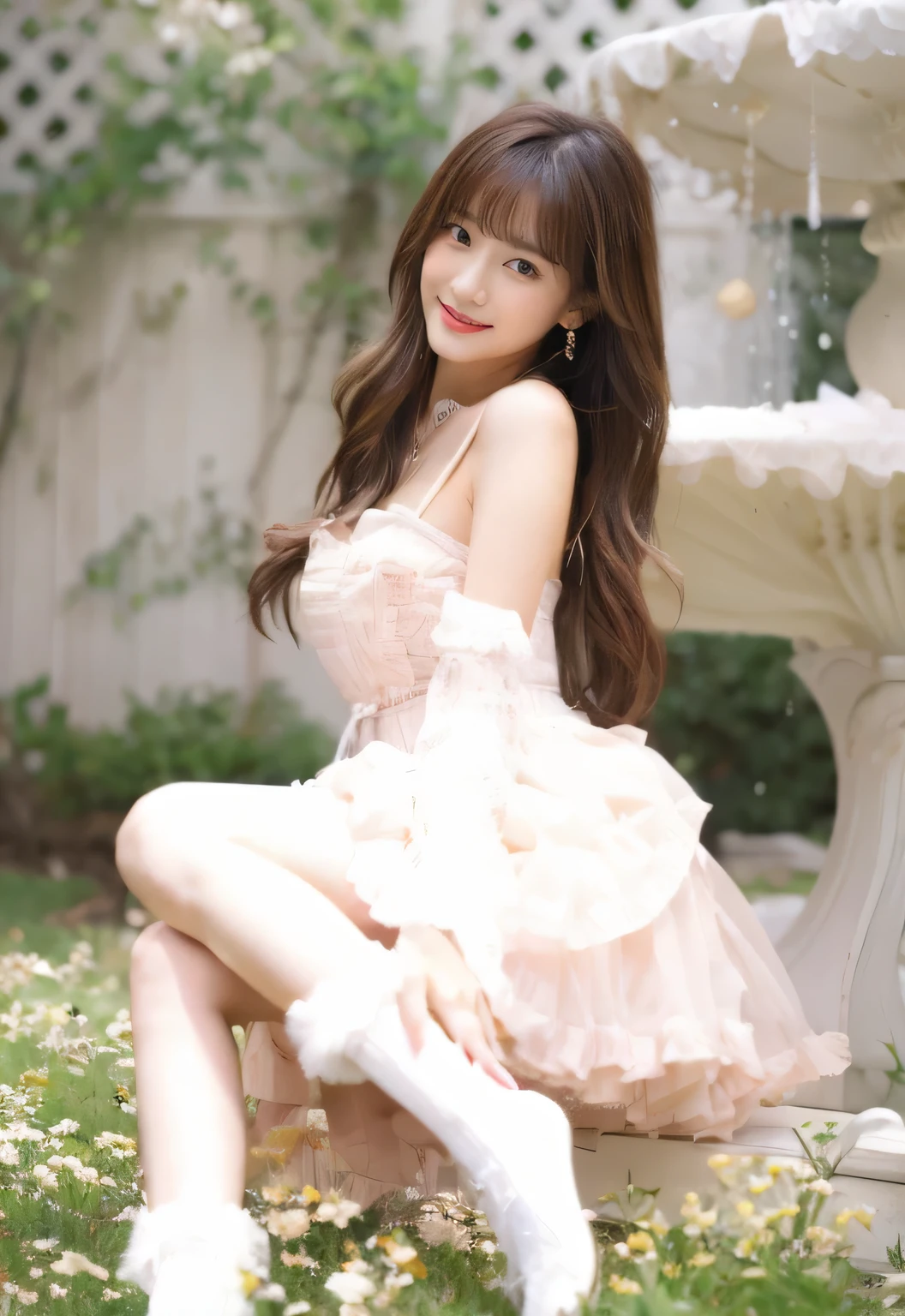 (on the table, best quality, realistically, super detailed, meticulous, High resolution, 8k wallpaper), Close-up portrait of a beautiful woman, like, Smile, light brown messy hair, Perfect dynamic composition, beautiful meticulous eyes, Just like the cover of a fashion magazine, on campus