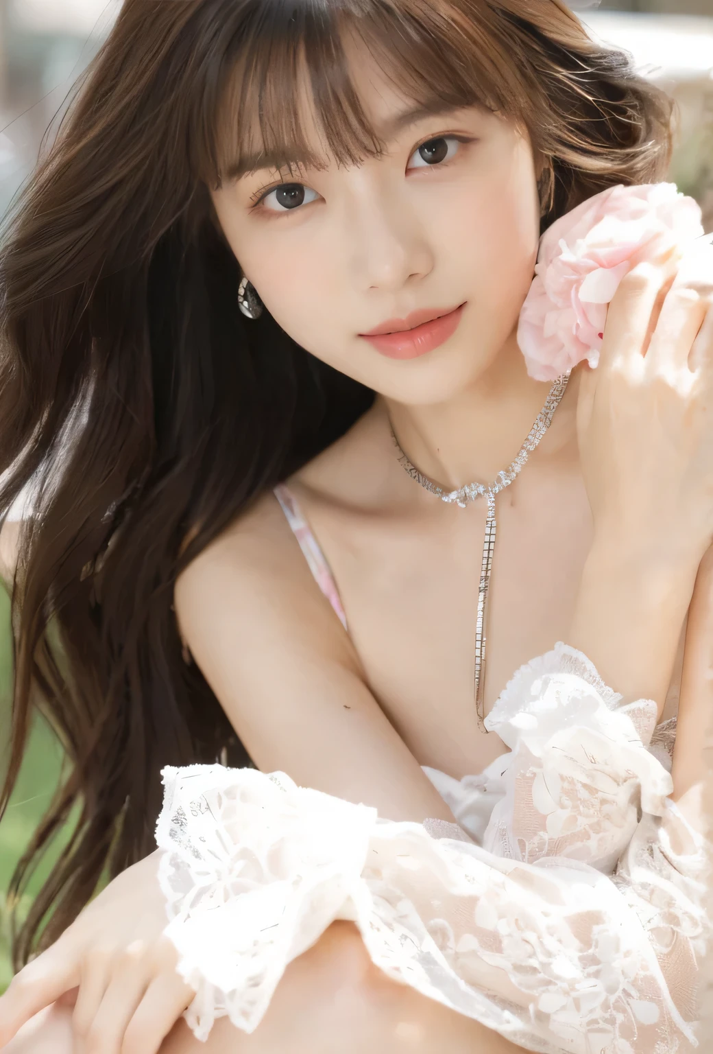 (on the table, best quality, realistically, super detailed, meticulous, High resolution, 8k wallpaper), Close-up portrait of a beautiful woman, like, Smile, light brown messy hair, Perfect dynamic composition, beautiful meticulous eyes, Just like the cover of a fashion magazine, on campus