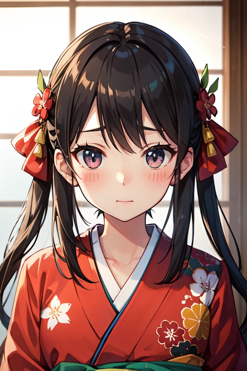 kimono,expression of embarrassment,blush,((highest quality)), ((masterpiece)), (be familiar with), perfect face