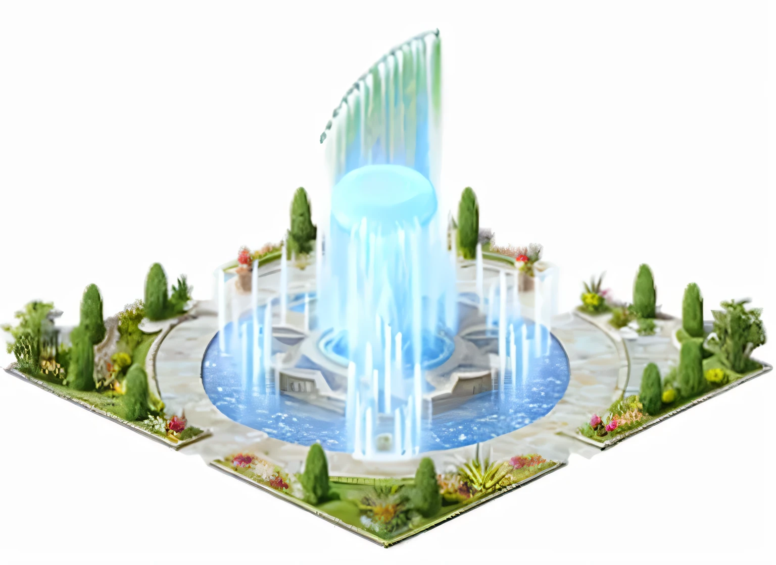 a close up of a fountain with a fountain in the middle, immortality fountain, fountain of water, fountain, water fountain, fountain in the middle, fountain of youth, monument, nice images, featuring marble fountains, fountains, featuring flowing fountains, heaven garden, In-game graphics, full view, stunning images, Waterscape, Ethereal Holographic Center