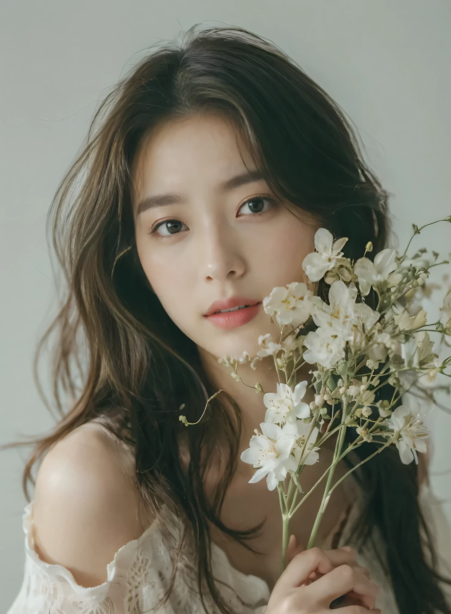 (on the table, best quality, realistically, super detailed, meticulous, High resolution, 8k wallpaper), Close-up portrait of a beautiful woman, like, Smile, light brown messy hair, Perfect dynamic composition, beautiful meticulous eyes, Just like the cover of a fashion magazine, on campus