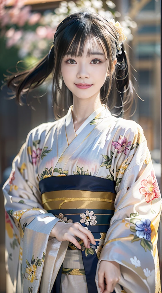 (kimono),random pose,、(highest quality,masterpiece:1.3,超A high resolution,),(Super detailed,caustics),(Photoreal:1.4,RAW shooting,)ultra-realistic capture,very detailed,High resolution 16K human skin close-up、 natural skin texture、Skin tone looks even and healthy、 Use natural light and color,1 girl,Japanese,28 years old,cute,black haired,middle hair,,smile,,(written boundary depth、chromatic aberration、wide range of lighting、natural shading,freckles,mole under left eye