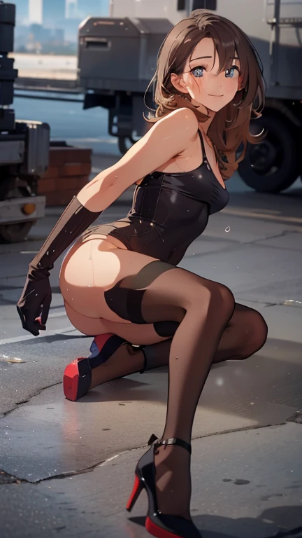 girl, fine eyes, Sweat, vapor, Medium chest, NSFW, shy, looking at the viewer, smile