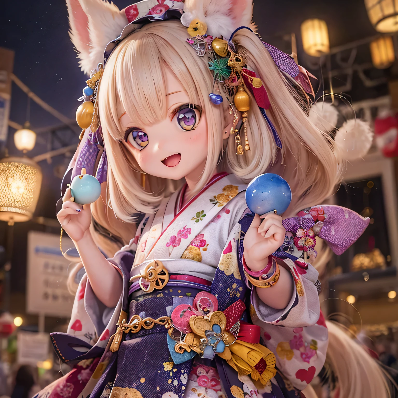 "(best quality,ultra-detailed),chibi ermine girl,adorable kawaii,yukata,playful,summer festival,smiling,expressive eyes,soft pastel colors,with cute accessories,sparkling fireworks,floating lanterns,traditional Japanese atmosphere"