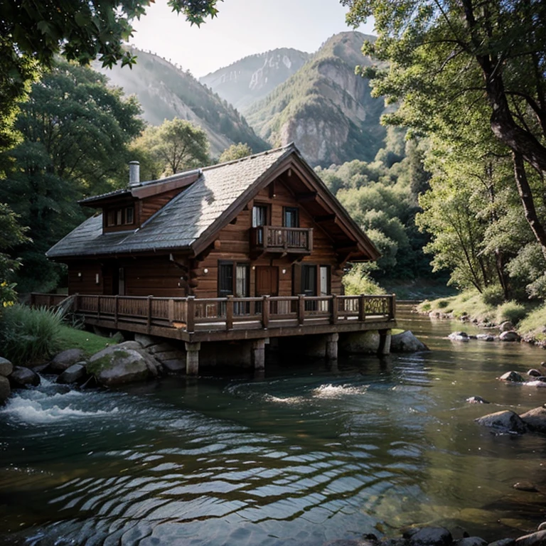 A chalet in the middle of a river