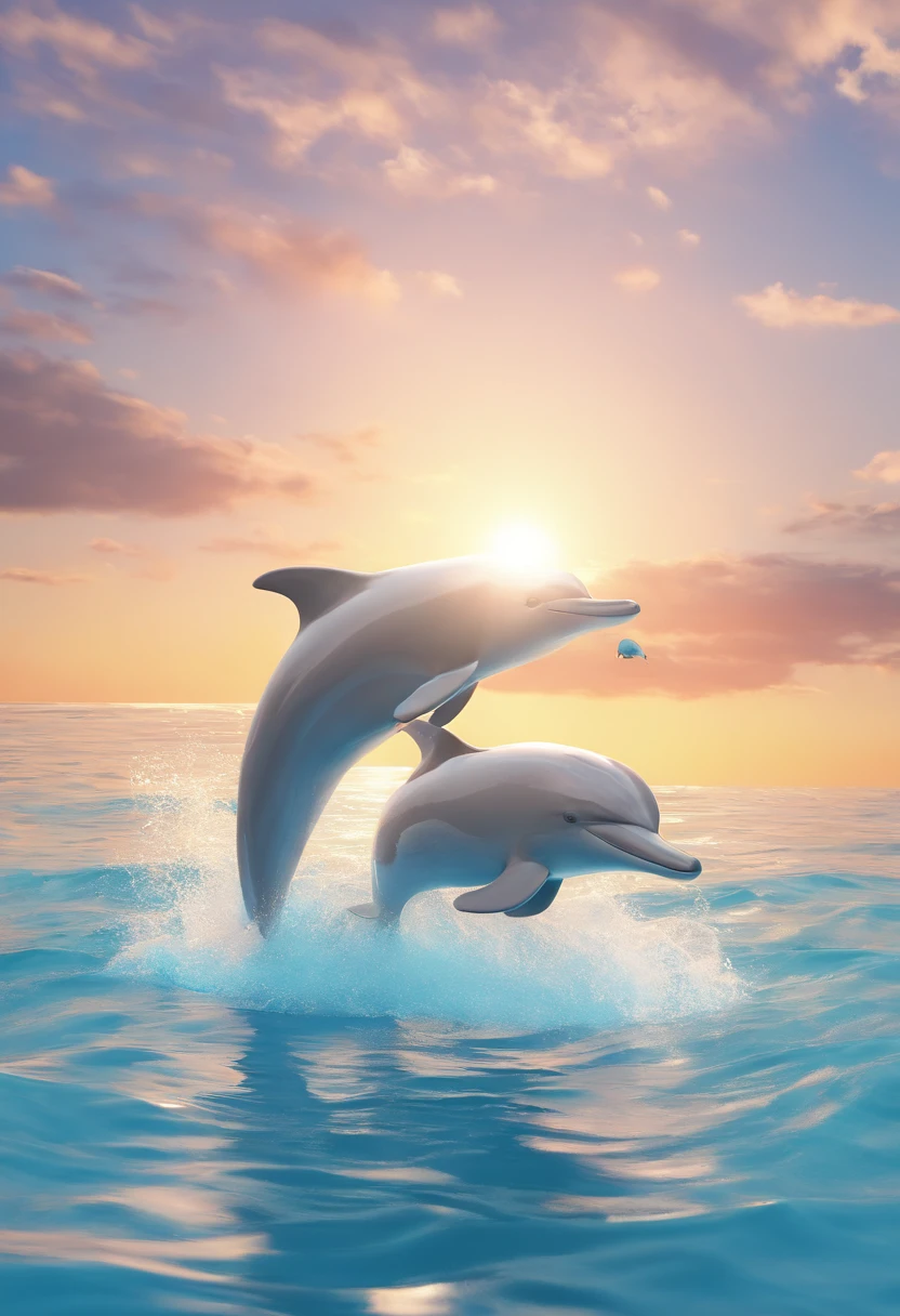 Dolphin,Playing in a group,Sea,Ocean,pastel colour,looks fun,sun,Sunny