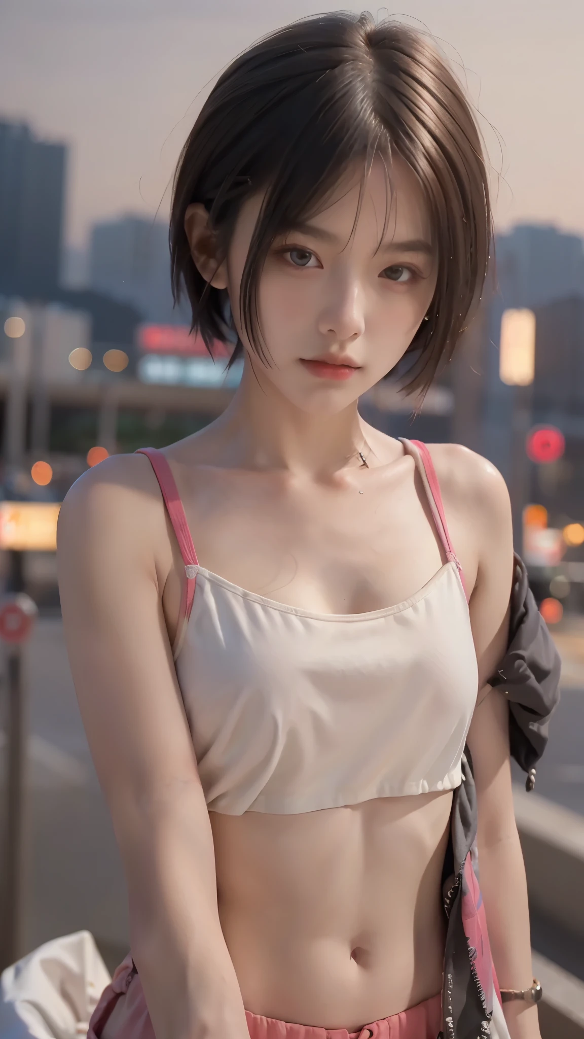 最high quality, masterpiece, 超High resolution, (realistic:1.4), Raw photo, 1 girl,, short hair,, (masterpiece, 最high quality, high quality, High resolution, Super detailed),at night,neon,cyber punk