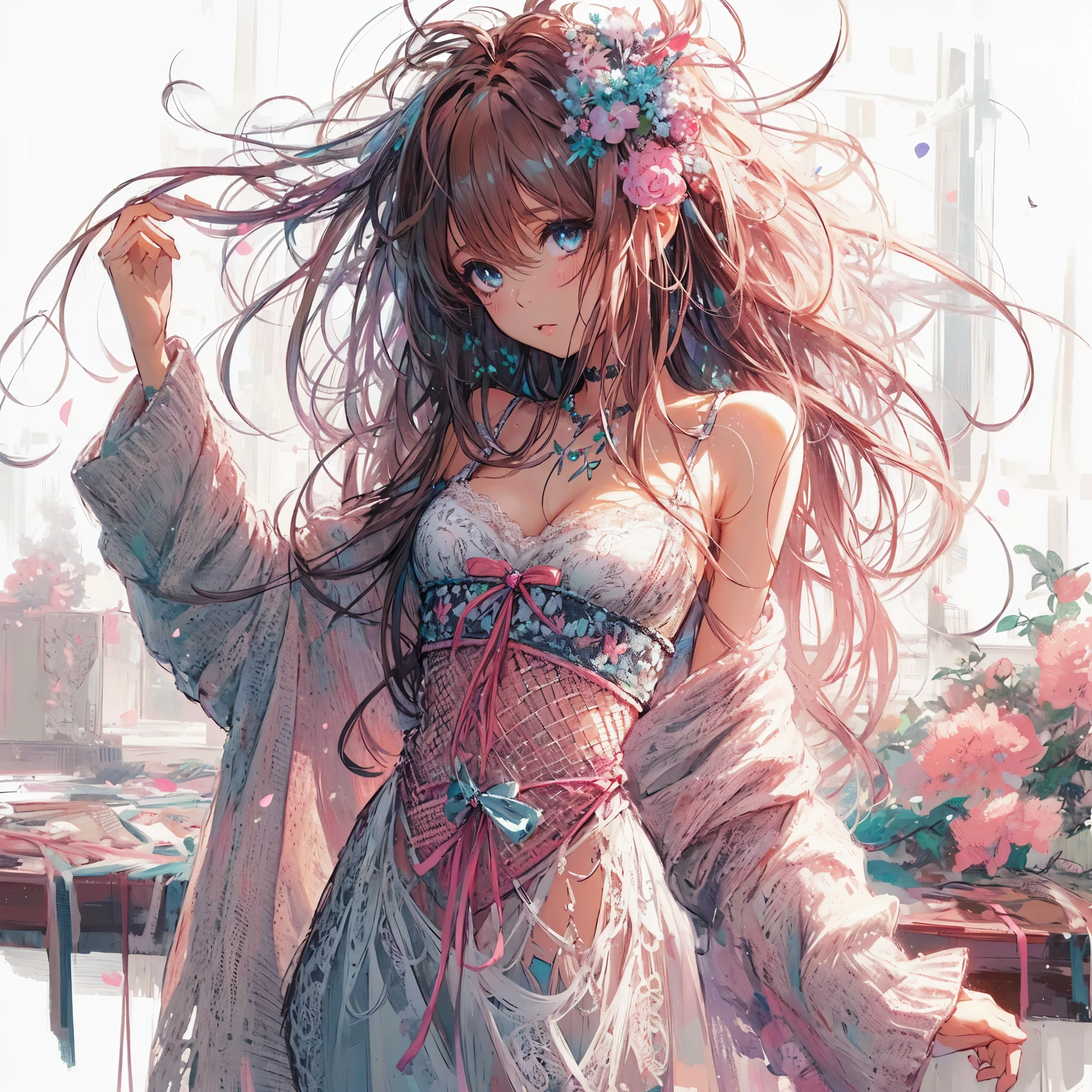 (best quality,4k,8k,highres,masterpiece:1.2),ultra-detailed,(realistic,photorealistic,photo-realistic:1.37),beautiful detailed eyes,beautiful detailed lips,A girl with beautiful eyes, An anime girl wearing a pretty dress, A cute anime wife in a lovely dress, trendy on Pixiv ArtStation, detailed digital anime art, Gwegs on pixiv artstation, a dress wearing , Gwegs' ArtStation pixiv, everyone, beautiful anime girl, cute anime girl, smooth anime CG art, anime style, vibrant colors, soft lighting, detailed drawn beautiful eyes, beautiful cleavage