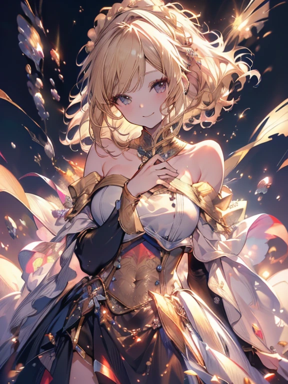 ((top quality)),(超A high resolution),(super detailed),((best anime)),sharp,Claire,Art with amazing depictions, (1 woman,ash blonde),(off shoulder sheath dress,),(((gentle smile)))