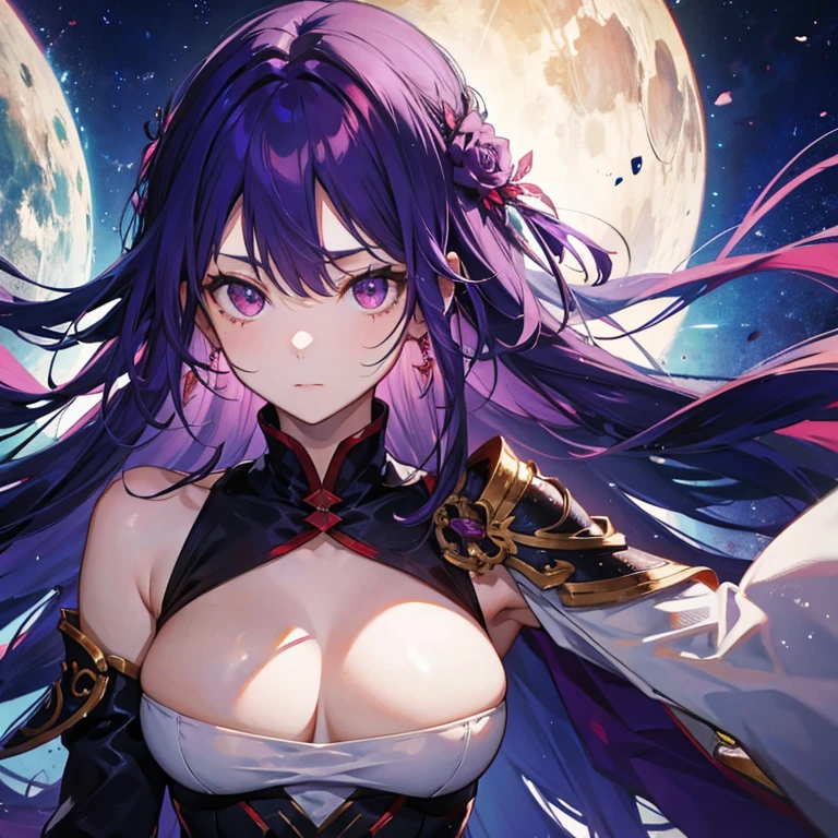 purple hair,red eyes,long hair,beautiful girl,swordsman