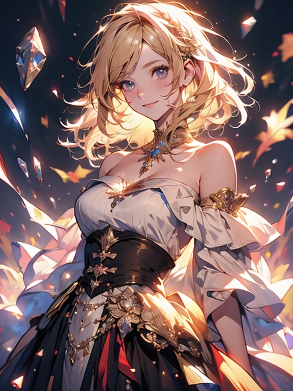 ((top quality)),(超A high resolution),(super detailed),((best anime)),sharp,Claire,Art with amazing depictions, (1 woman,ash blonde),(off shoulder sheath dress,),(((gentle smile)))
