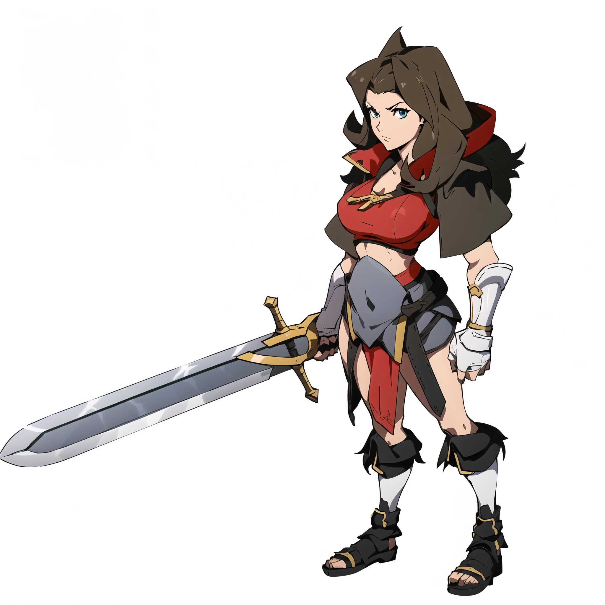 Cartoon close-up of a woman holding a sword, katana zero video game character, she holds a sword, With a big sword, heroine, jrpg character, Valkyrie style character, jrpg character art, female warrior, official character art, Natalie in epic battle fantasy, rpg character, Guilty gear art style, hero character art