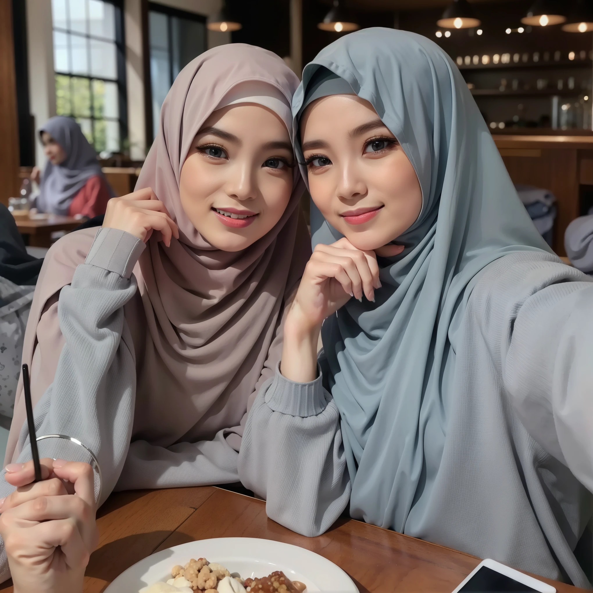 Beautiful woman, smile, gray hijab 