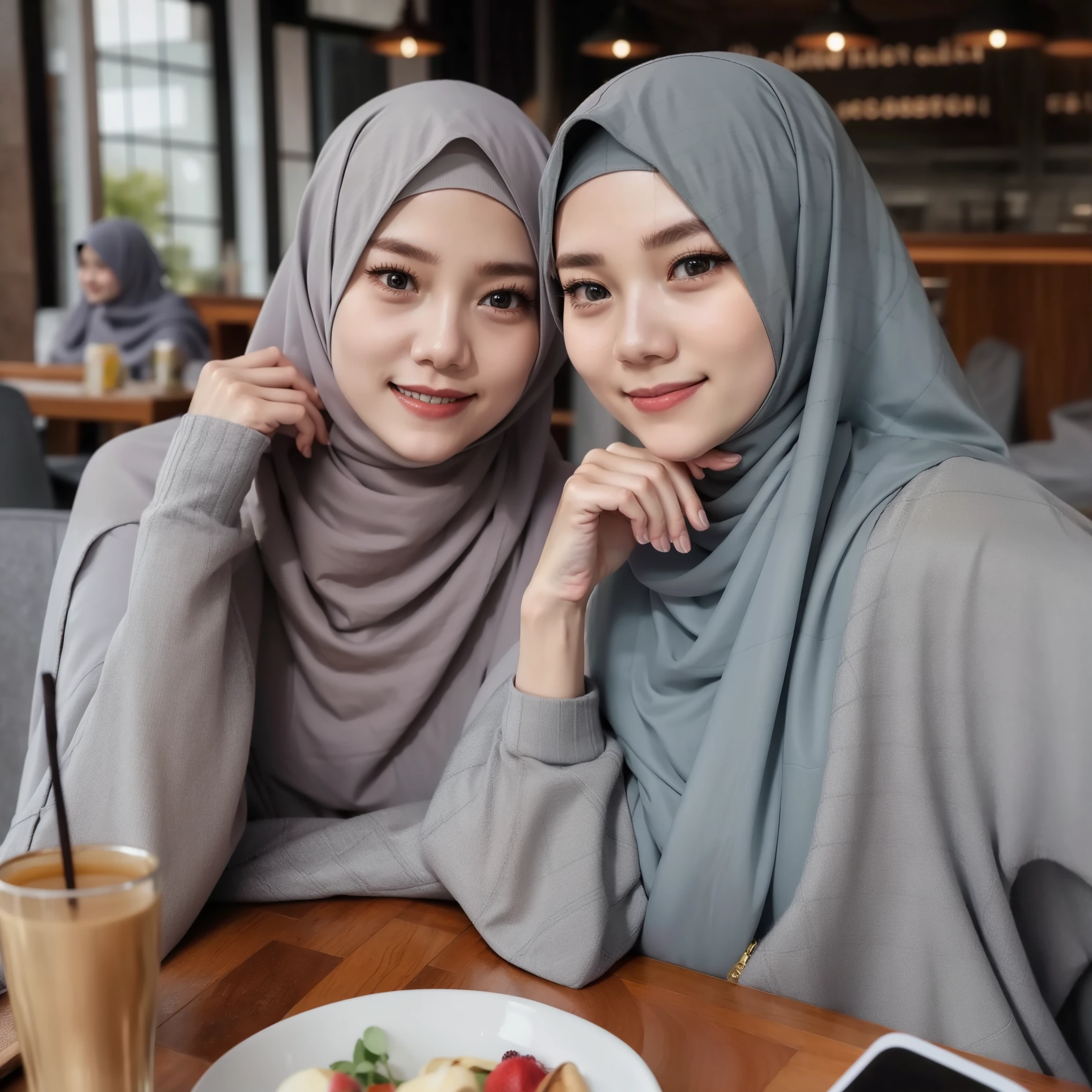 Beautiful woman, smile, gray hijab 