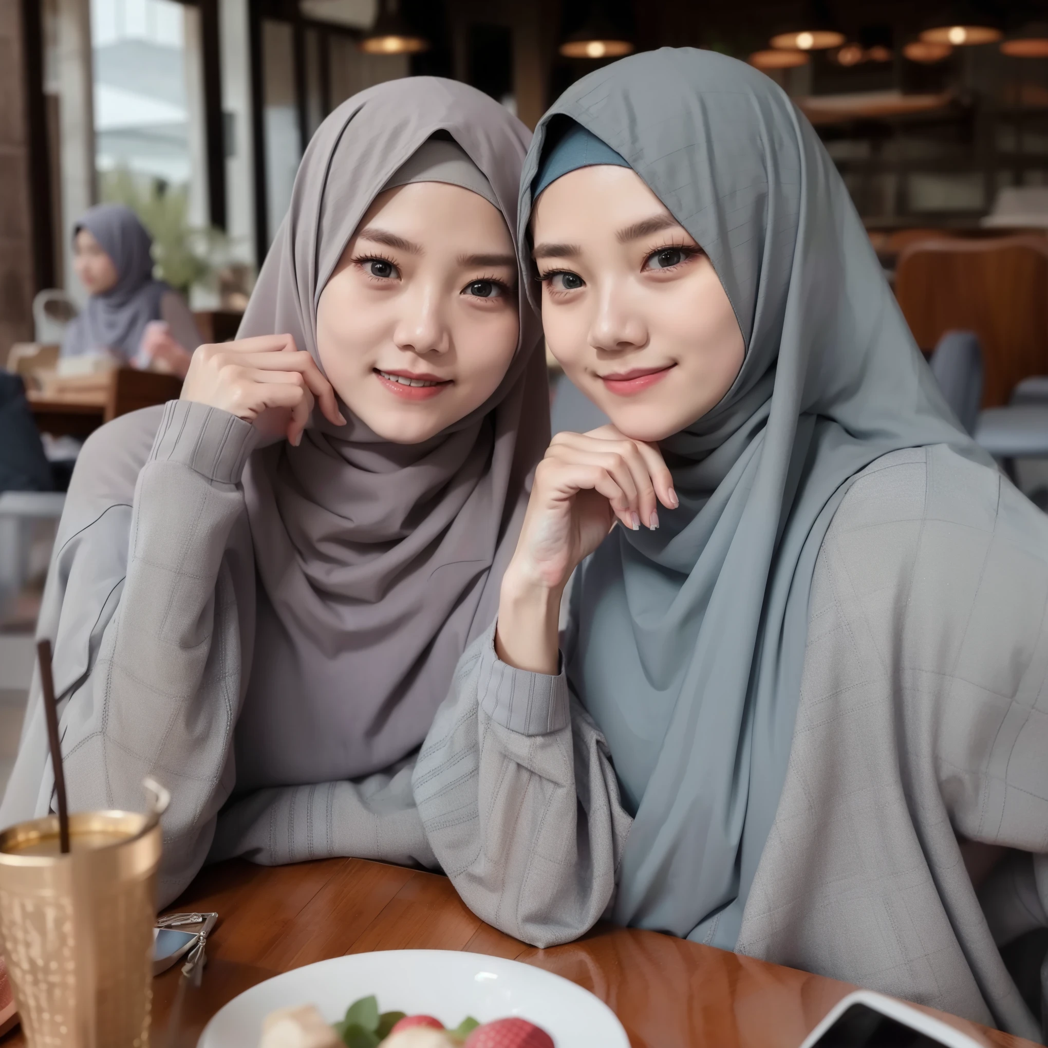 Beautiful woman, smile, gray hijab 