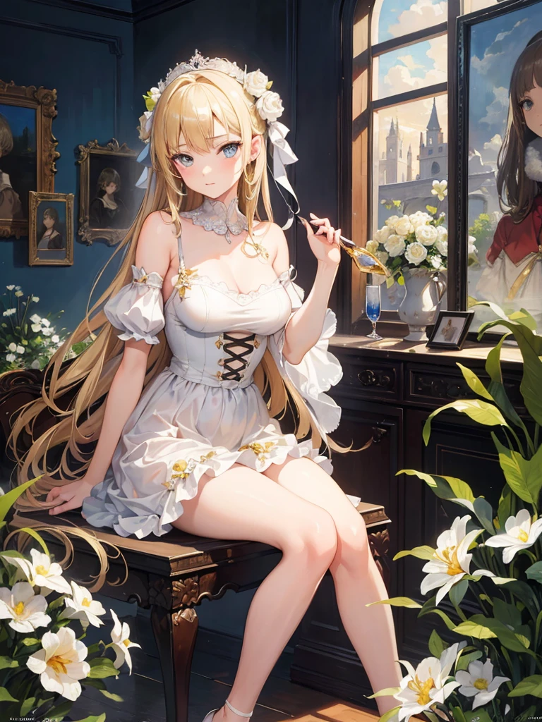 masterpiece, best quality, an extremely delicate and beautiful girl,an extremely delicate and beautiful, world masterpiece theater, ultra-detailed, highly detailed, best quality, blonde hair, highres, extremely detailed,1girl, best quality, illustration, looking at viewer, impasto, canvas, oil painting, realistic, realist ,real