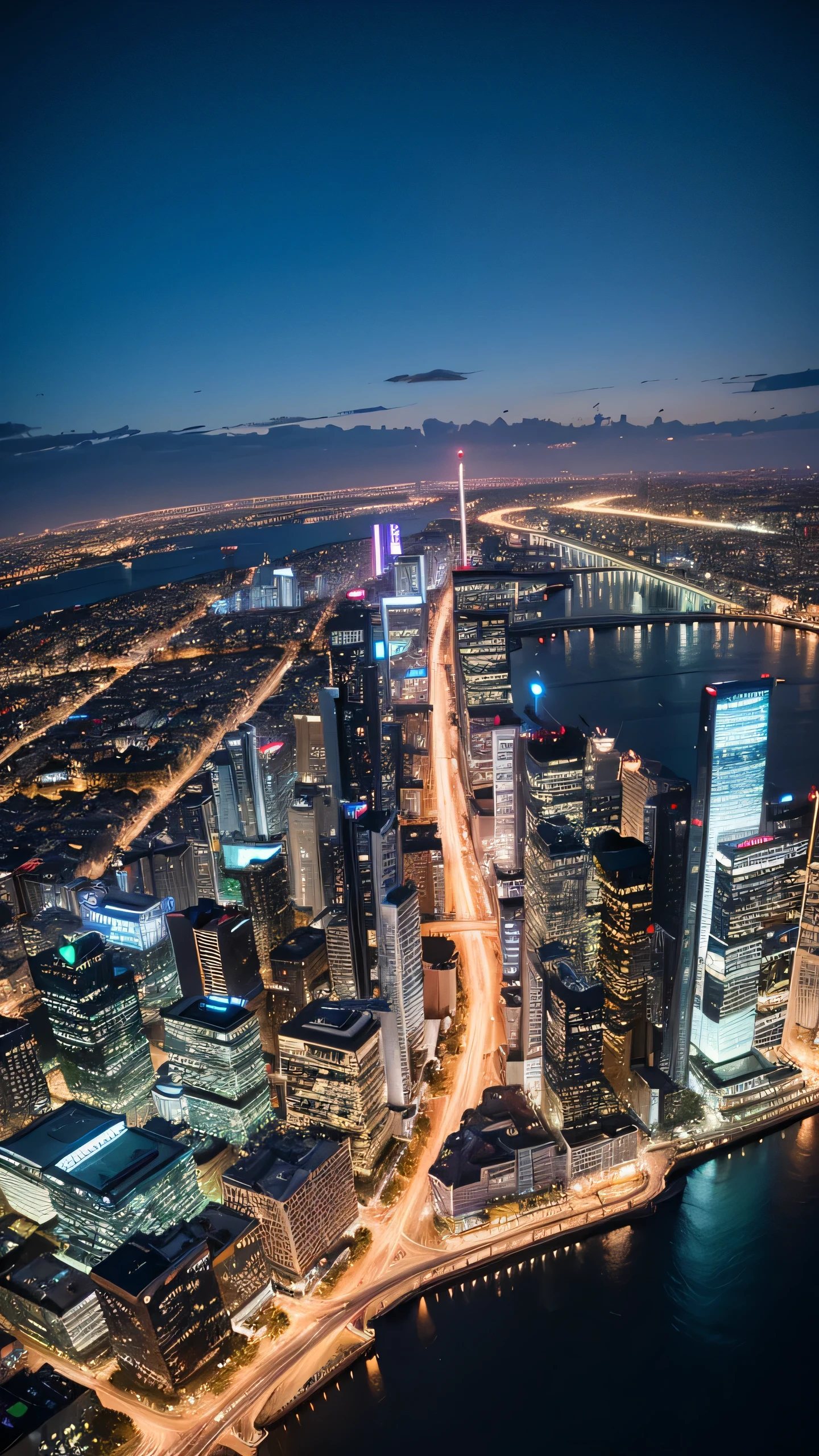 Highest image quality,drone photography,future city,night view,cityscape