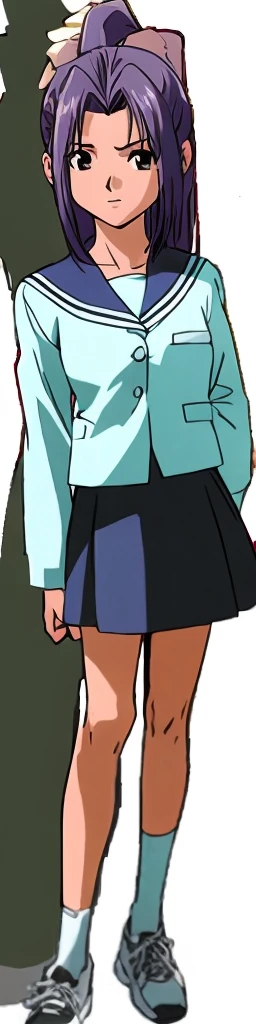 Momoko Koigakubo, a tall woman with beautiful legs, stands in a dark blue sailor uniform with a mini skirt.。