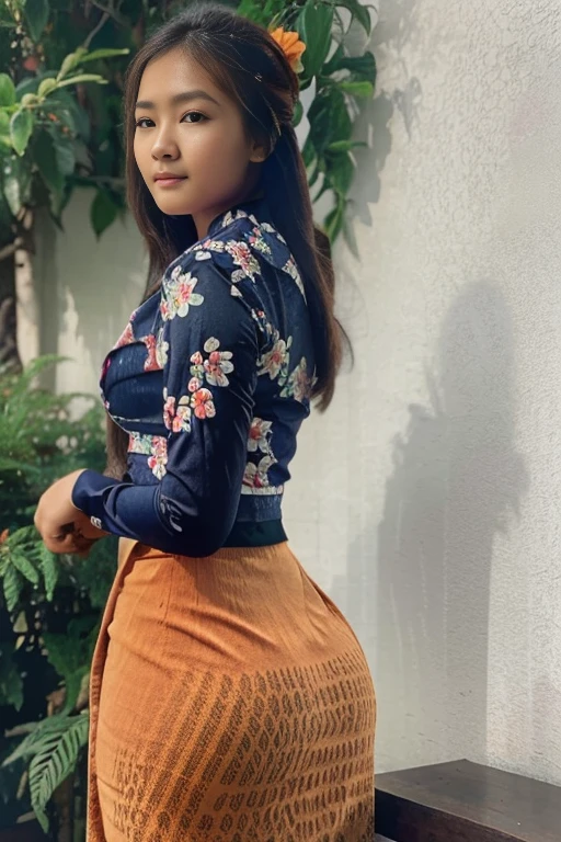 masterpiece, best quality, ultra detailed, high resolution, 1 girl, Burmese girl, playing acoustic guitar, coffee shop background, dynamic pose, back light, 8k, highly detailed, intricately detailed, (acmm ls outfit, wearing acmm top, orange acmm top, long sleeves, wearing acmm long skirt, dark blue acmm long skirt, printed skirt).