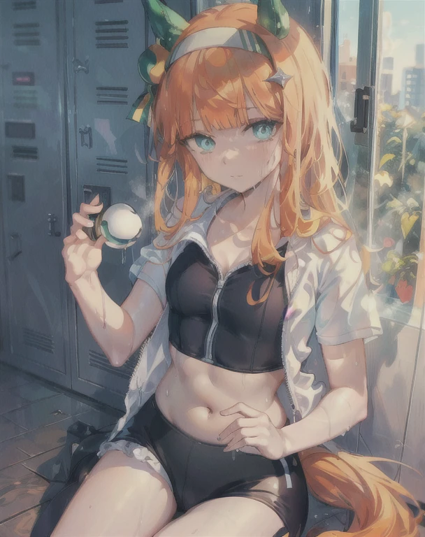 silence suzuka \(umamusume\), (loli girl), (Because I&#39;m slender), (small breasts), ((locker room)), teenager girl, one girl, thighs, (Sweat), (wet skin), ((erotic)), ((sensual)), (background wall), (simple background), warm color scheme, Very exquisite body, beautiful delicate shine, cinematic lighting, 4K illustration, masterpiece, highest quality, by top artists, by famous artists, by professional artists, (((No expression))), ((((black sports uniform)))), (((Sports bras and bloomers))), (((Formal sports equipment))), (((Jim Bulma))), ((real shiny skin texture)), ((drenched skin)), ((glowing skin)),