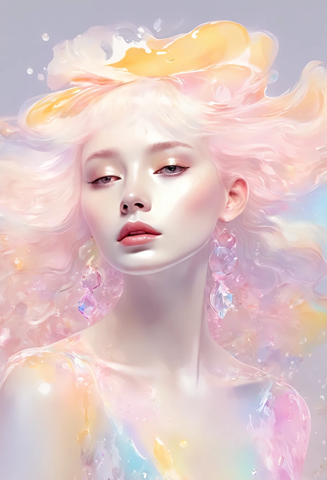 Agnes Cecil's《woman》, Luminous design, pastel colors, ink drops, autumn lights