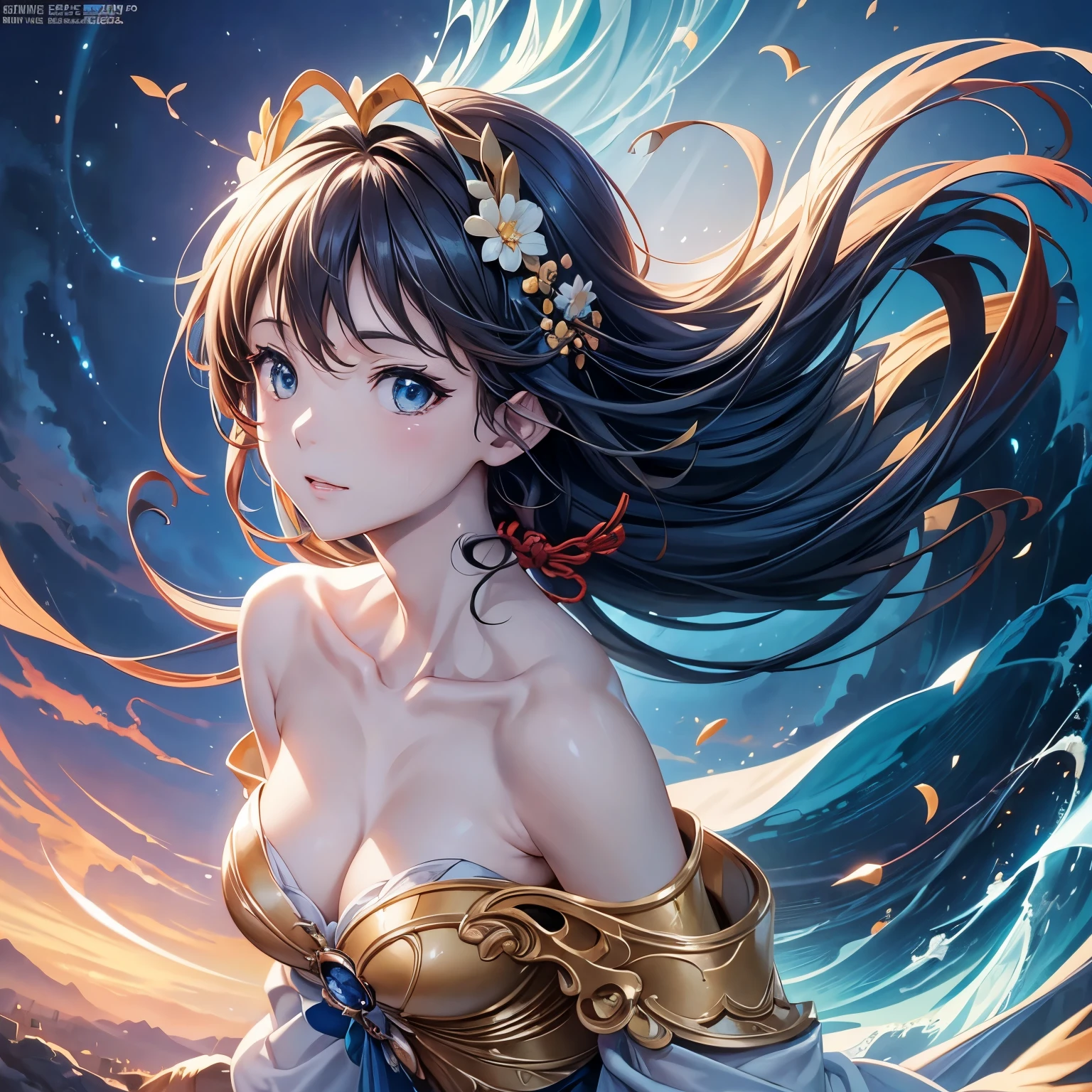 (Movie Digital Artwork: 1.3), high quality, masterpiece, top quality, Super details, illustration, [4k digital art]!!、 kyoto animation style, A woman, clavicle Beauty, clavicle, Light, hope, blue sky, positive, challenge, motivation, Light辉, Dynamic perspective