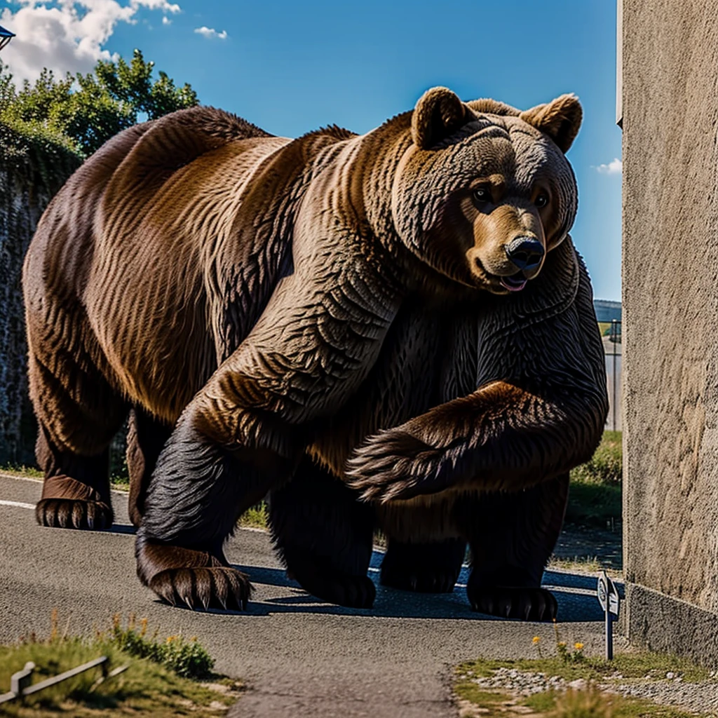 un ours dans sa caserne,photo realistic
