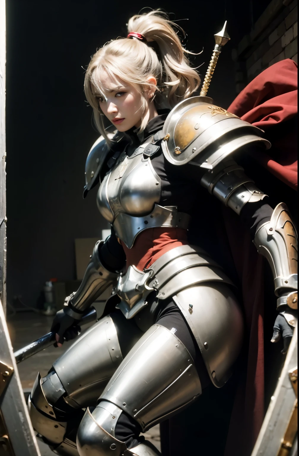 (best quality,highres,masterpiece:1.2),mechanical,hydraulic cylinders,samurai armor,Japanese sword,beautiful girl,twin tails,silver hair,realistic,photorealistic:1.37,photo shoot,ultra-detailed,hyper-realistic textures,full body,battlefield