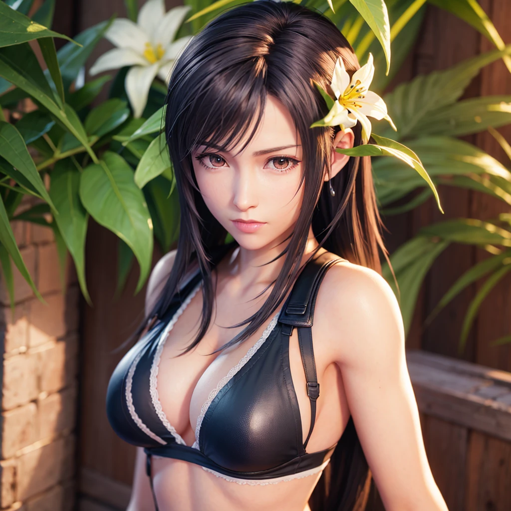 
Bikini anime girl with flowers in her hair, seductive Tifa lockhart portrait, Tifa lockhart, Tifa, Tifa lockheart, realistic bikini, Tifa lockhart portrait, glamorous Tifa lockheart, seductive anime girl, beautiful attractive anime woman, realistic 3d animation, portrait of Tifa lockhart, [ 4K digital art ]!!