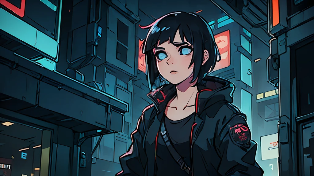 ((cyberpunk, assassin, short black hair)), (halfbody), augmentation arm, night, rain,