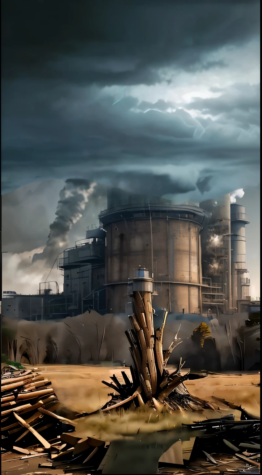 (Best quality, 4K, 8K, high resolution, masterpiece: 1.2), ultra-high detail, (realistic, photorealistic, photo-realistic: 1.37) Factory, polluted atmosphere.