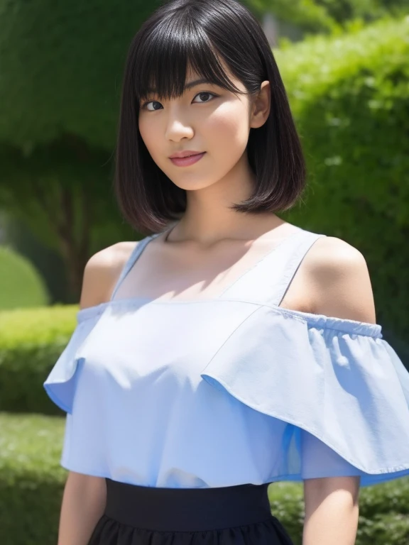 ((highest quality, 8K, Representative works in detail, ultra high resolution)), (looking at the viewer:1.5), (whole body:1.5),((Slender:1.4)),anatomically correct,very huge breasts,shirt that emphasizes the chest,off shoulder shirt,mini tight skirt,