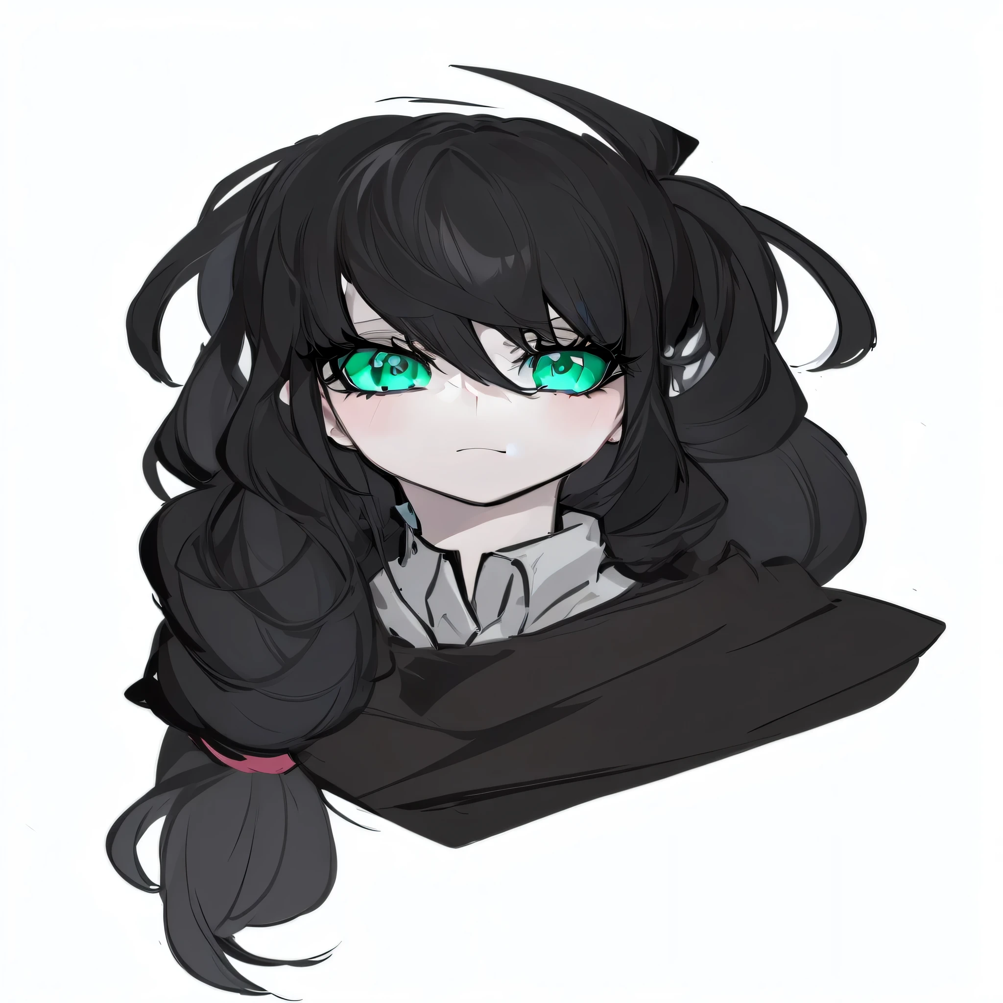 drawing of a girl with green eyes and a black coat, anime Mo artstyle, digital art from danganronpa, портрет anime style, anime style, Portrait of an anime girl, Demon Slayer Rui, fanart, Chiaki Nanami from Danganronpa, Hagrid in cute anime style, inspired by Jin Homura, half body portrait, anime portrait