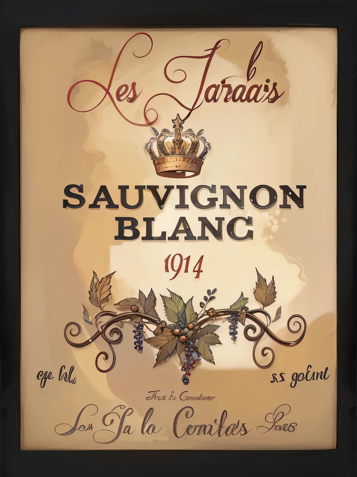 фэнтэзи буквы как в аниме a close up of  for a Wine bottle with a crown on it, Wine laboratoryel, Wine,, 1 6 x 1 6, vines, very detailed laboratoryeling, White, vintage shading, laboratoryel, 17th century, (vines), French Garden, laboratory, without, decadent, grandeur