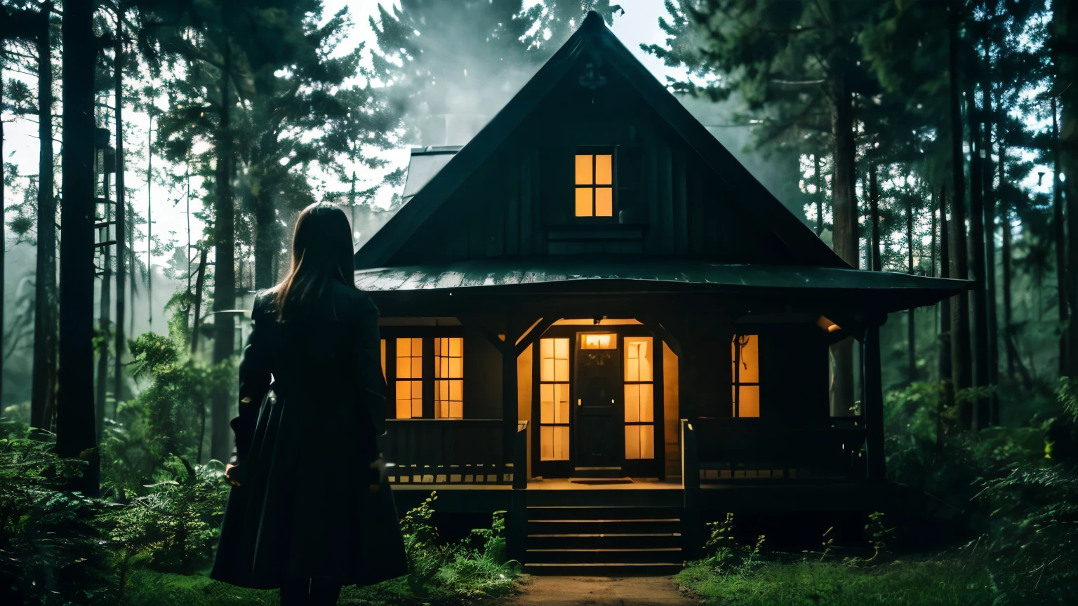 (highest quality、4k、masterpiece:1.3)、The Devil&#39;s House、in the forest、dark sky、female ghost、horror、Devil&#39;s Hand