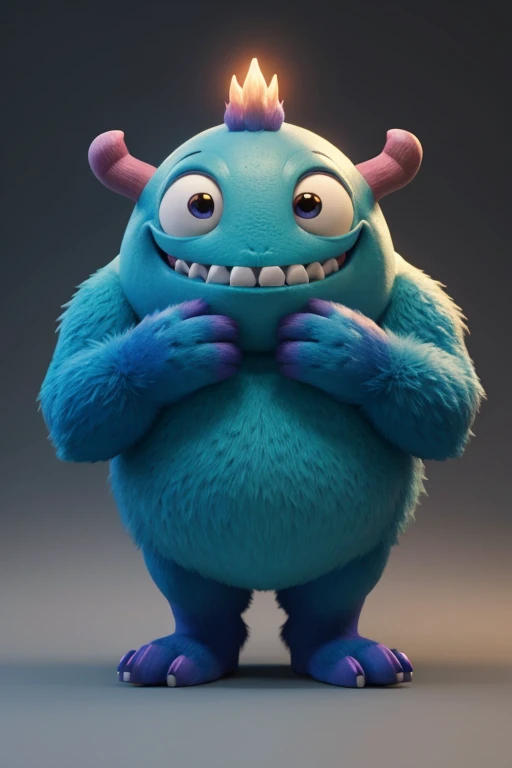 um close de um brinquedo peludo com um grande sorriso, beautiful 3d rendering, adorable digital painting, furry friendly monster, monstro fofo character design, monstro fofo, portrait of a monstro fofo, design de personagens fofos da pixar, criatura fofa da floresta, adorable glowing creature, personagem de desenho animado fofo, design de personagens de monstros, criatura fofa, arte digital detalhada fofa, arte digital fofa, personagem fofo da pixar