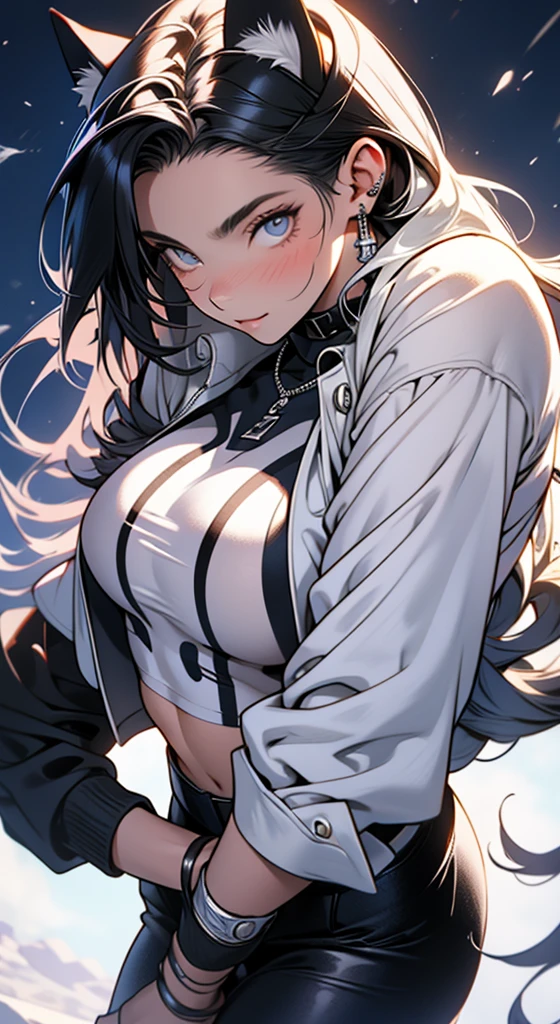 Anime girl with long black hair and a white see-through sweater standing on a balcony, yotuba maya, Anime Moe Art Style, Ilya Kuvshinov with long hair, Short skirt, Enchanting anime girl, Yotsuba Maya, Smooth anime CG art, Landscapes by Ilya Kuvshinov, Transparent nipples, Official Art