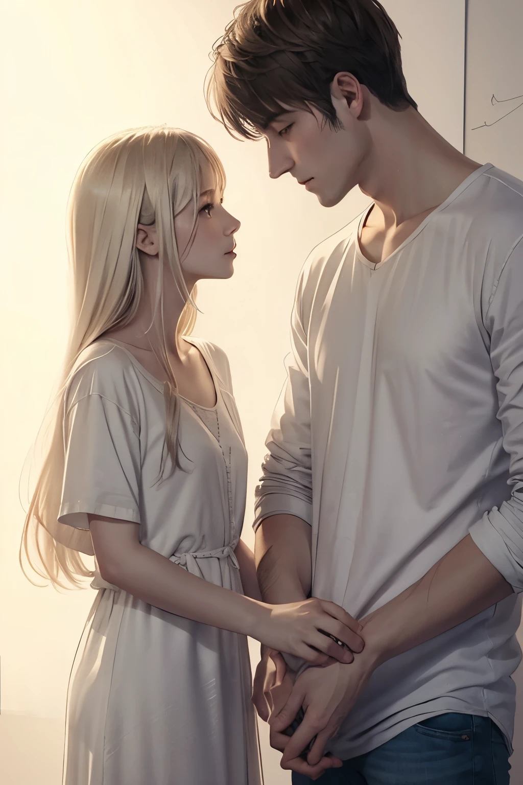 Pale watercolor, light, Man and woman couple drawing, rough sketch, Sketch art style, line sketch, light