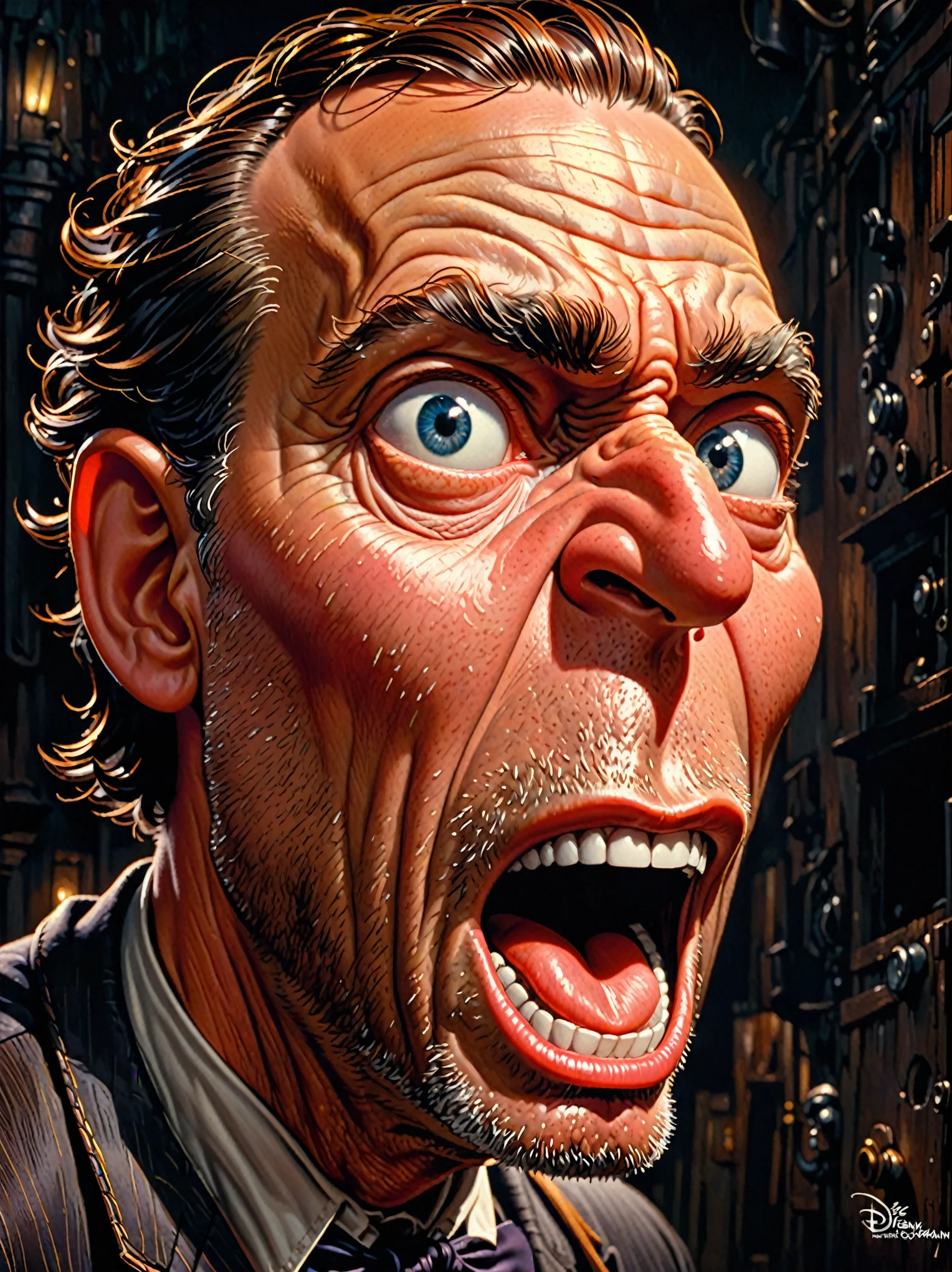 A weird version of Gordan freeman's face, 8k resolution hyperdetailed surrealism artstyle professional artists," digital art, trending on ArtStation, CGSociety, Deviantart 8k HD "A detailed High Resolution painting by Greg Rutkowski The Dark Disney (1937) UHD hyperrealism photorealistic cinematic lighting hyperdetailed unreal 