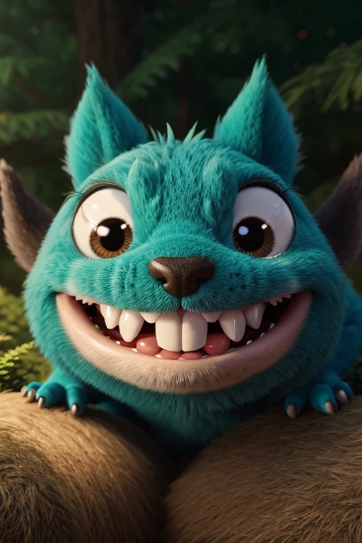 a close up of a furry monster with a big smile, beautiful 3d rendering, adorable digital painting, furry friendly monster, cute monster character design, cute monster, portrait of a cute monster, cute pixar character design, cute forest creature, adorable glowing creature, cute cartoon character, monster character design, cute creature, cute detailed digital art, cute digital art, cute pixar character