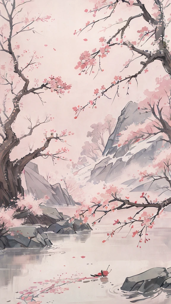 "(High image quality+1.5)Small butterfly,High Resolution Landscape,Chinese traditional watercolor painting,traditional chinese painting,chinese ink painting,peaceful scenery,cherry blossoms,1 girl,cherry blossoms,cherry blossoms並木