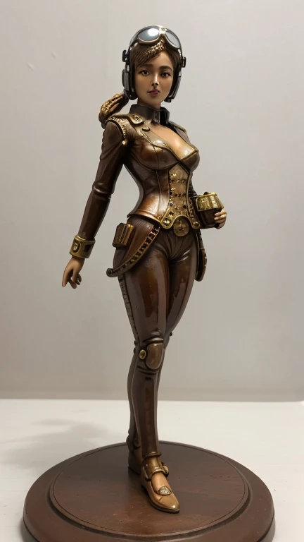 (best quality, highres, photo-realistic:1.37), beautiful detailed girl thematic japan with helmet steampunk pilot, statue, steampunk pilot ceramic, white background, photo of miniature model, intricate design, global lighting, ceramic statue