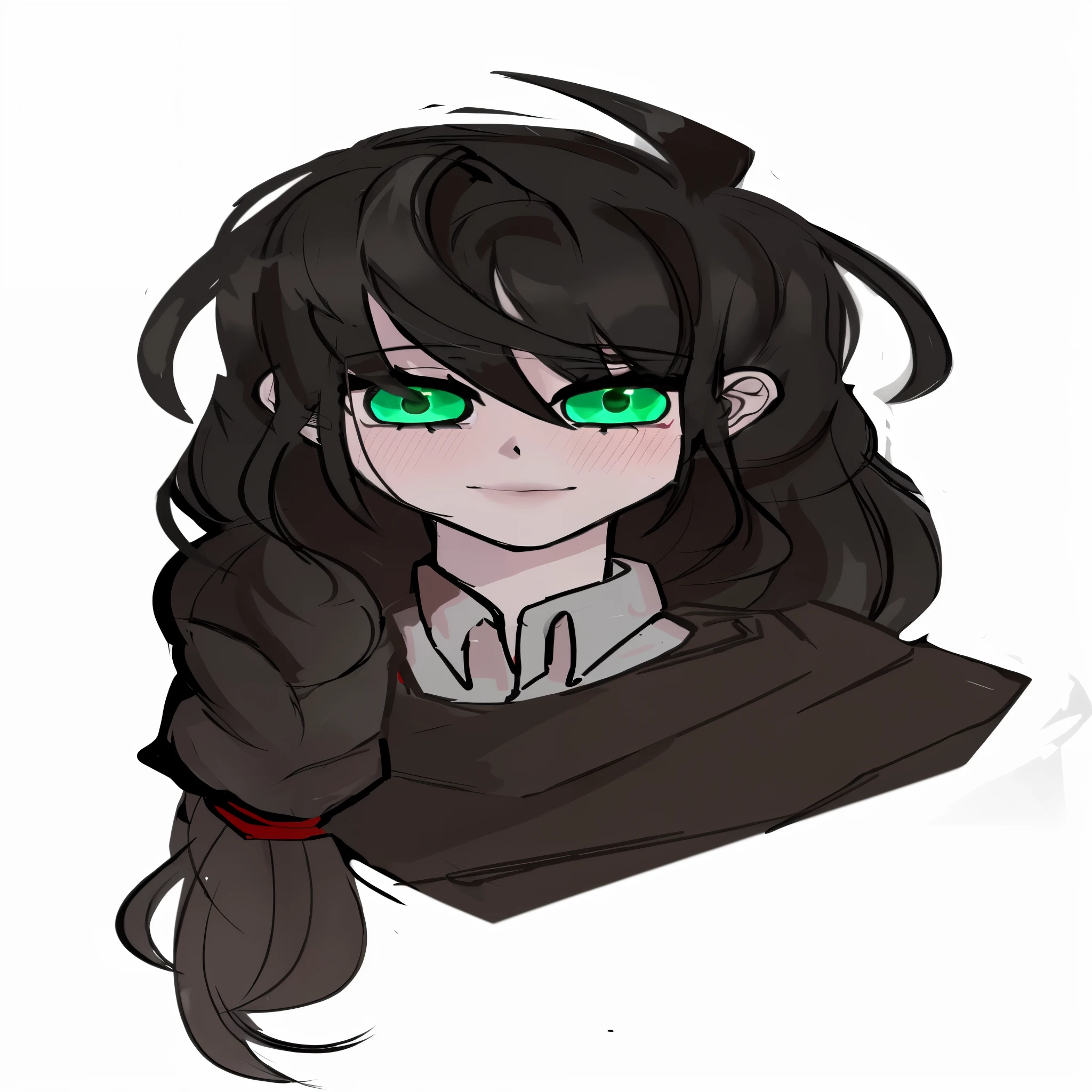 drawing of a girl with green eyes and a black coat, anime Mo artstyle, digital art from danganronpa, портрет anime style, anime style, Portrait of an anime girl, Demon Slayer Rui, fanart, Chiaki Nanami from Danganronpa, Hagrid in cute anime style, inspired by Jin Homura, half body portrait, anime portrait